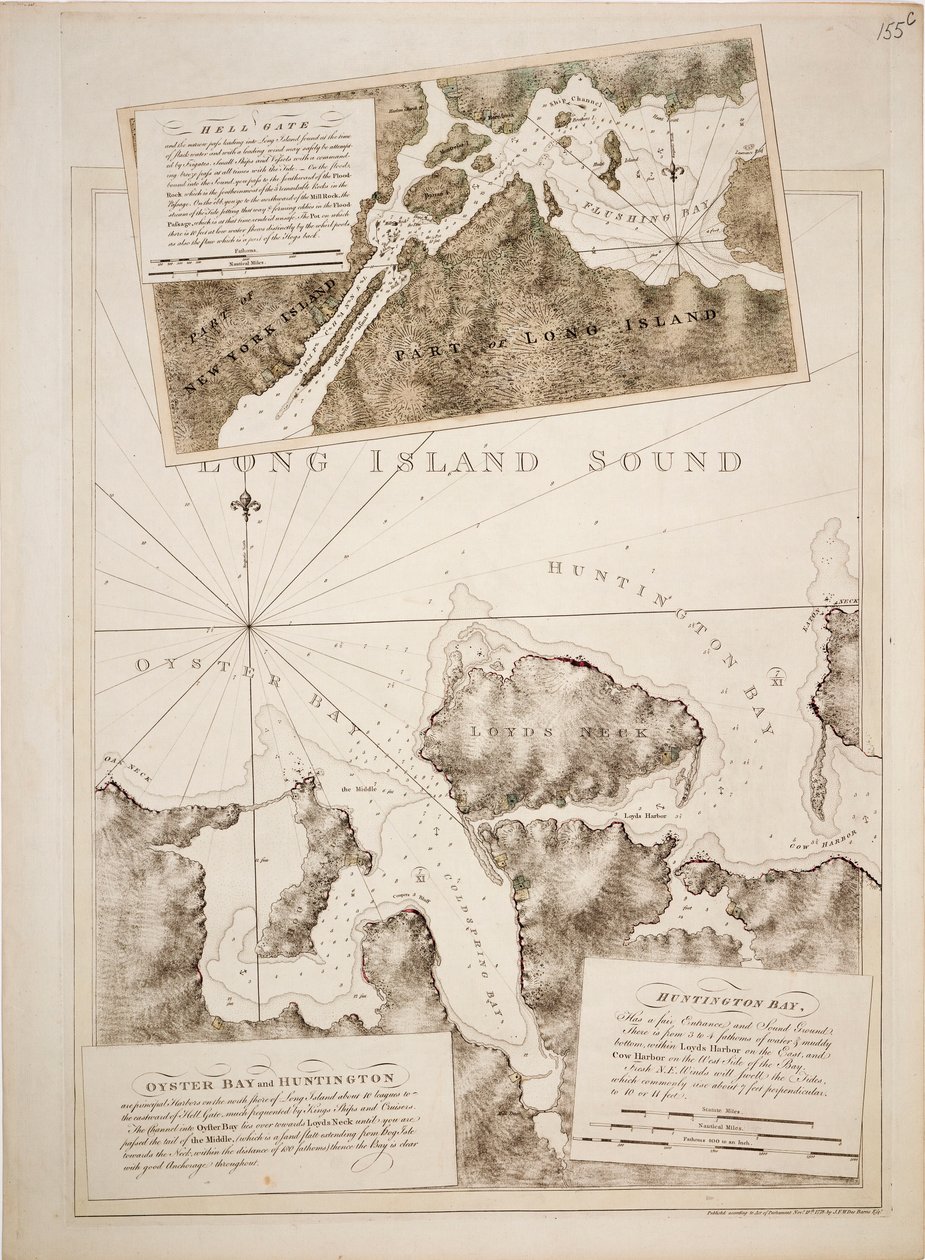Chart of Oyster Bay and Huntington Bay, Long Island Sound by Joseph Frederick Wallet DesBarres