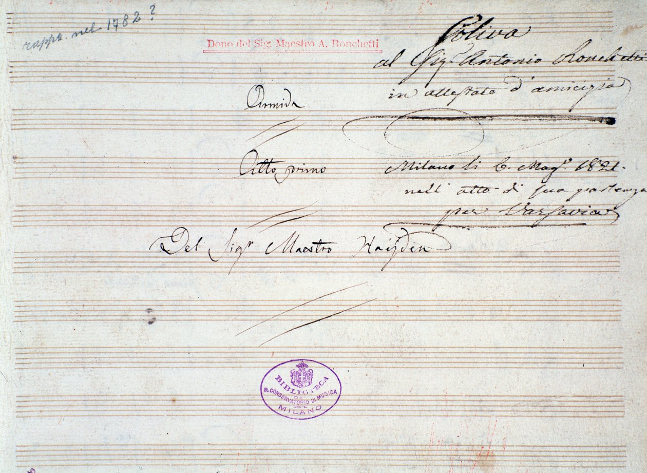 First page of musical score of minuet in Armida by J Haydn by Joseph Haydn