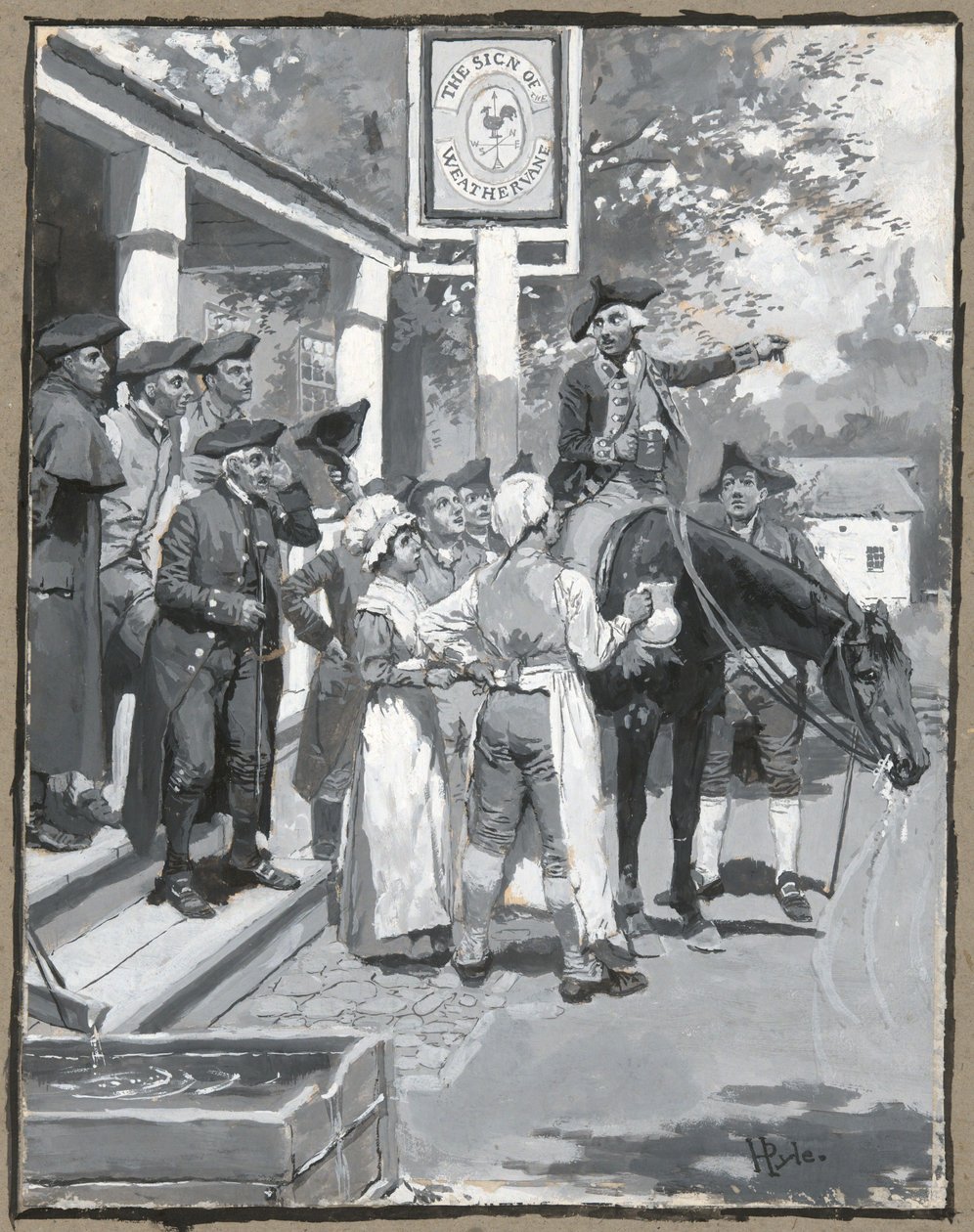 He Stops at the Sign of the Weathervane, drawing of the illustration for the poem 