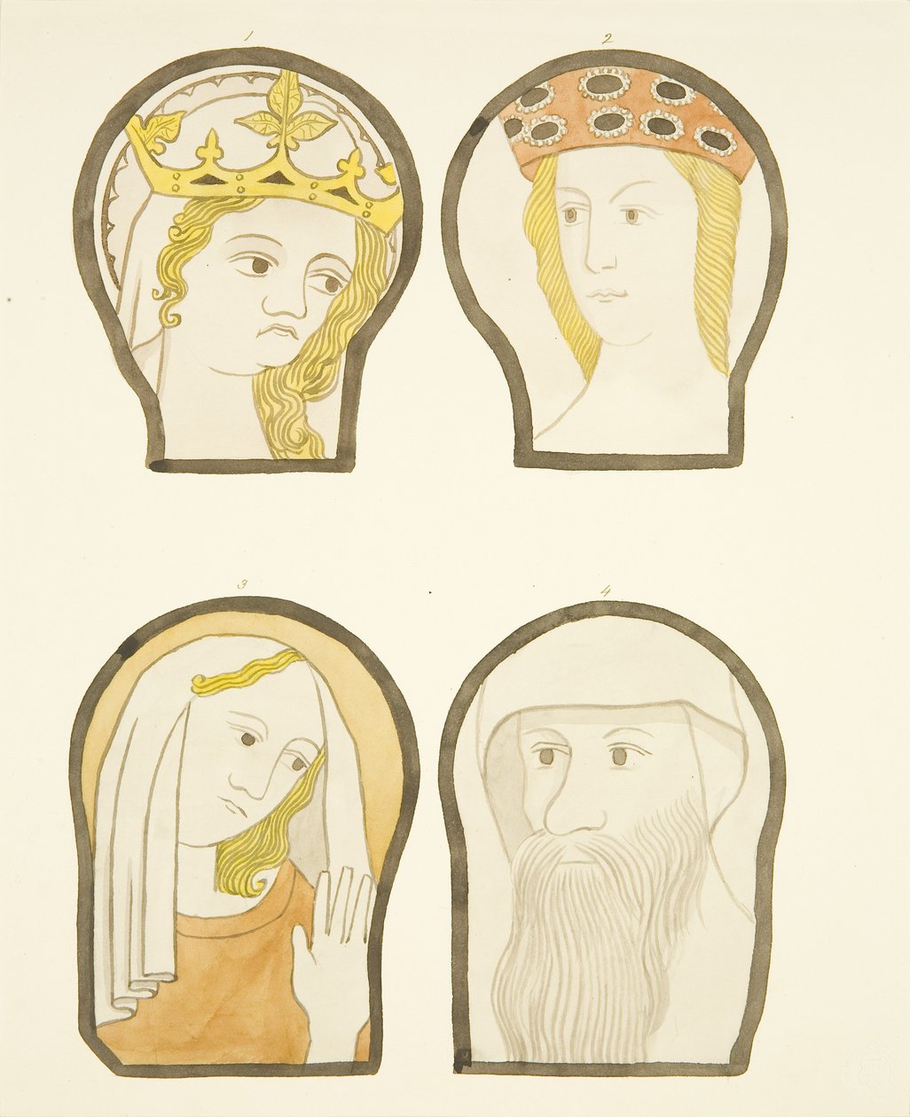 Four Heads in Stained Glass Windows South of Choir in Bristol Cathedral by Joseph Manning