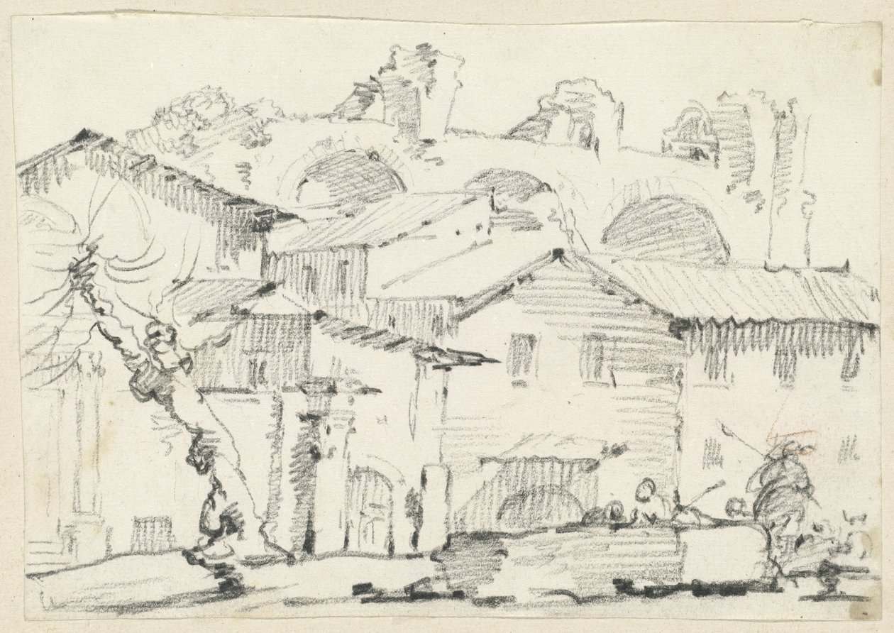 Houses on the North Side of the Forum with the Basilica of Maxentius Beyond by Joseph Marie Vien