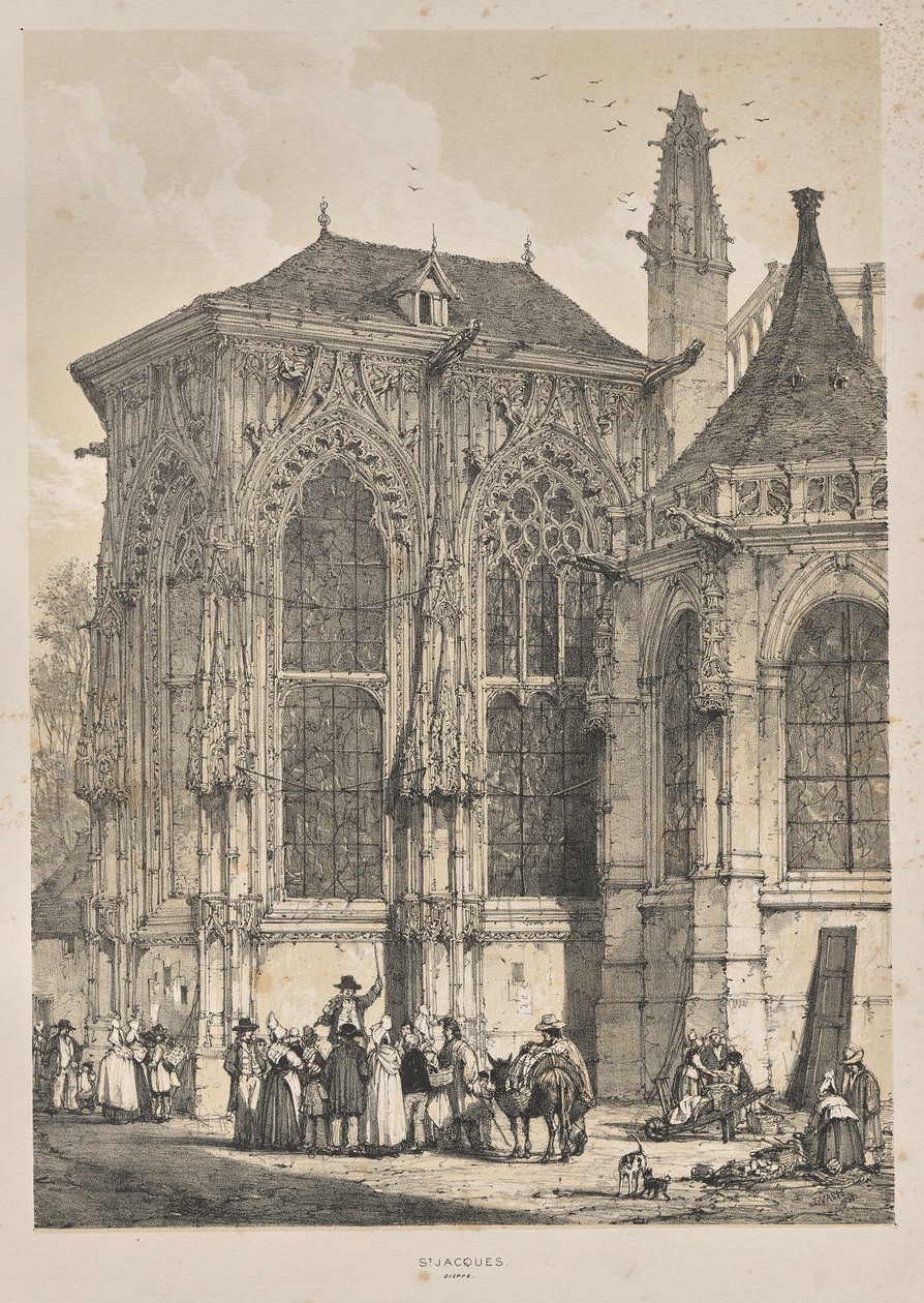 Architecture of the Middle Ages: St. Jacques, Dieppe, East End, Exterior by Joseph Nash