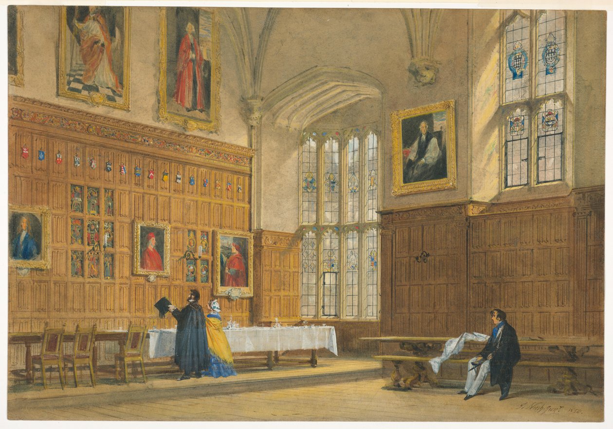 View of the Dining Hall in Magdalen College, Oxford, 1856 by Joseph Nash The Elder