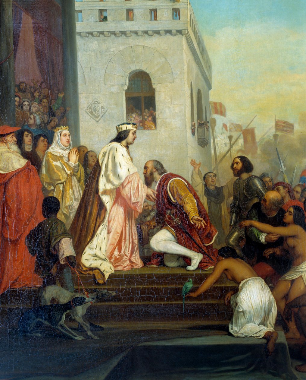 Reception of Christopher Columbus by the Kings of Spain in Barcelona in 1493 (detail) by Joseph-Nicolas Robert-Fleury