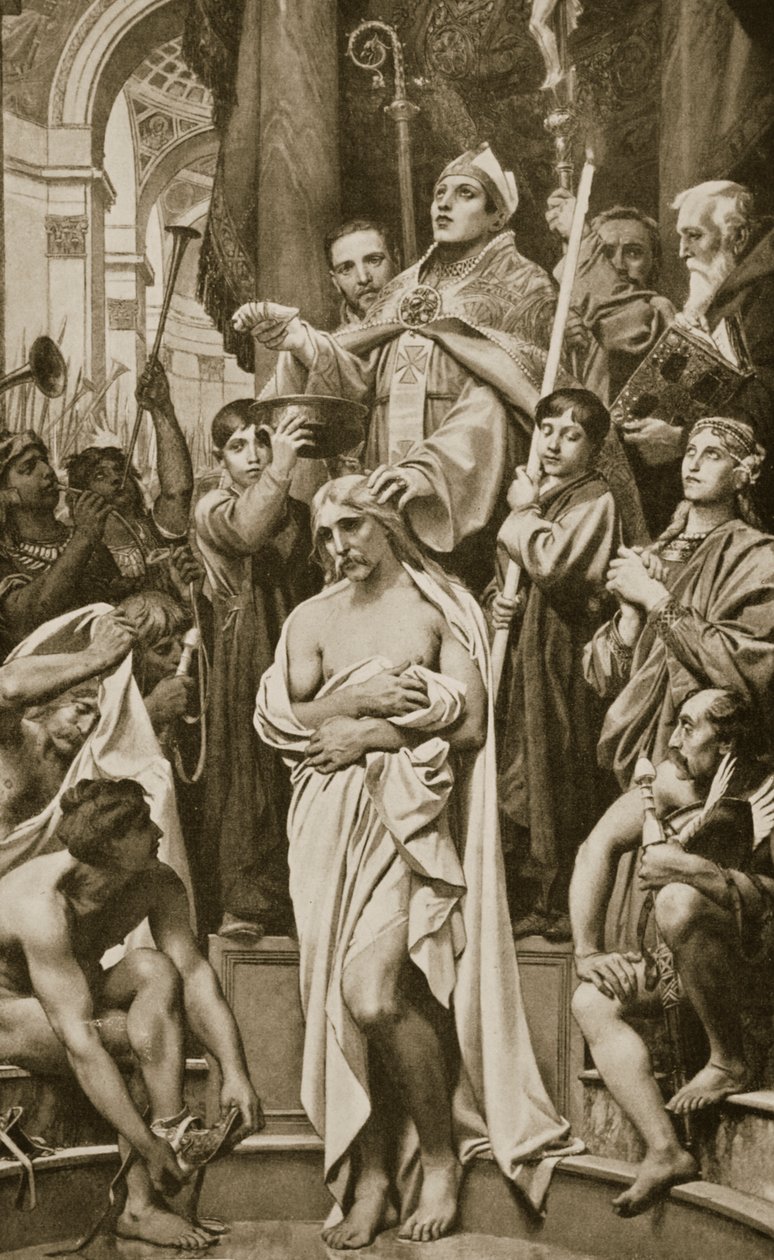 The Baptism of Clovis, Rheims, 496 AD, illustration from 
