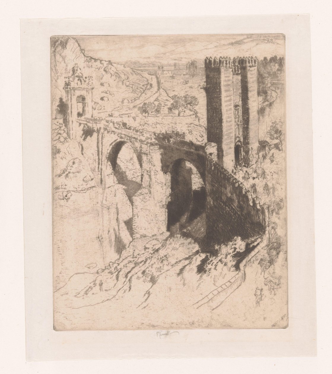 Bridge of Alcántara, Toledo by Joseph Pennell (signed by artist)