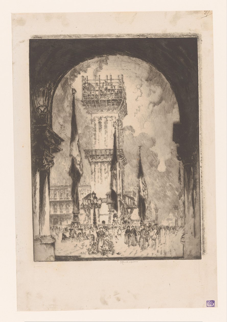 Campanile of Venice under Scaffolding by Joseph Pennell (signed by artist)