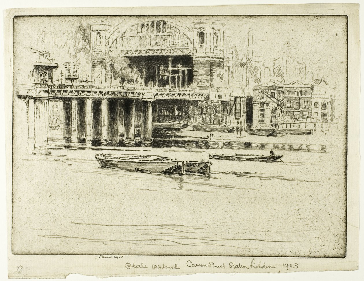 Cannon Street Station, from the River by Joseph Pennell