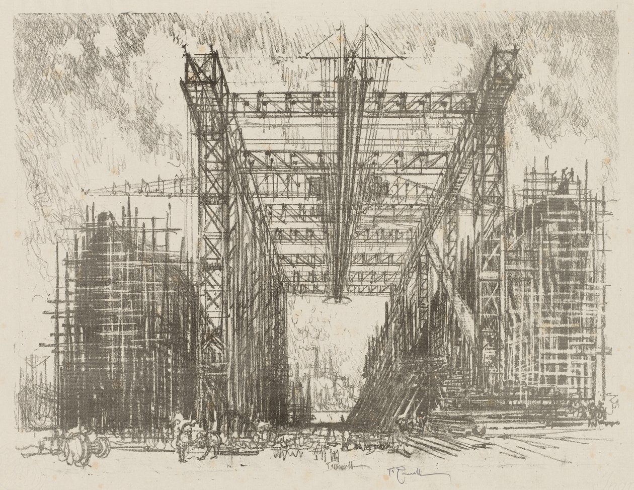 English War Work: The Gantry (A Merchant Shipyard) by Joseph Pennell
