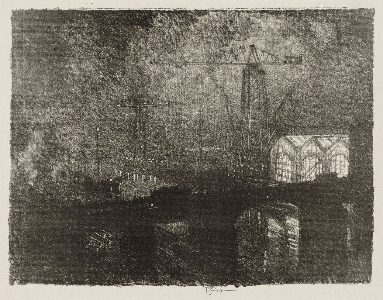 English War Work: The Shops at Night, Changing Shifts by Joseph Pennell
