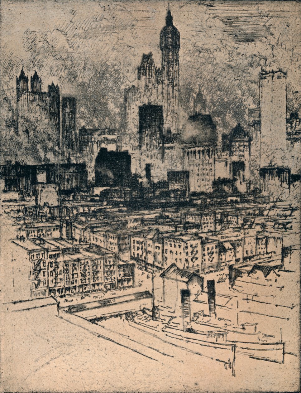 New York From Brooklyn Bridge, c1908 by Joseph Pennell