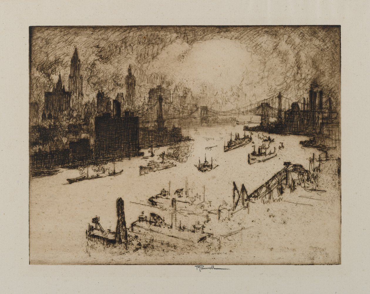 Sunset from Williamsburg Bridge, 1915 by Joseph Pennell