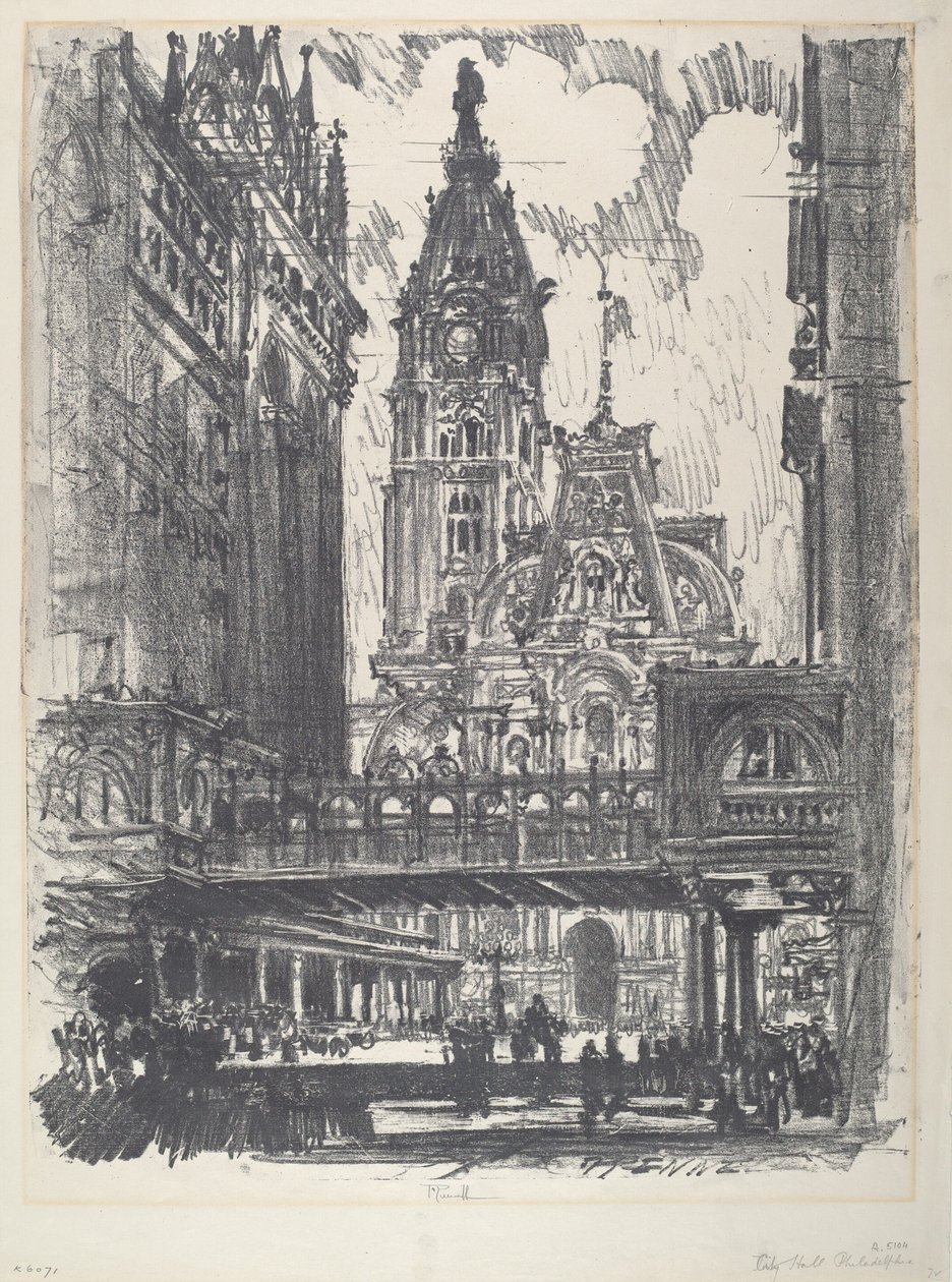 The City Hall and Bridge across Market Street by Joseph Pennell