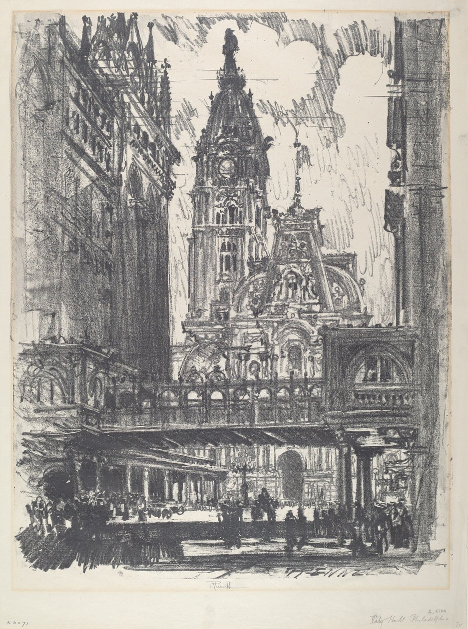 The City Hall and Bridge across Market Street by Joseph Pennell