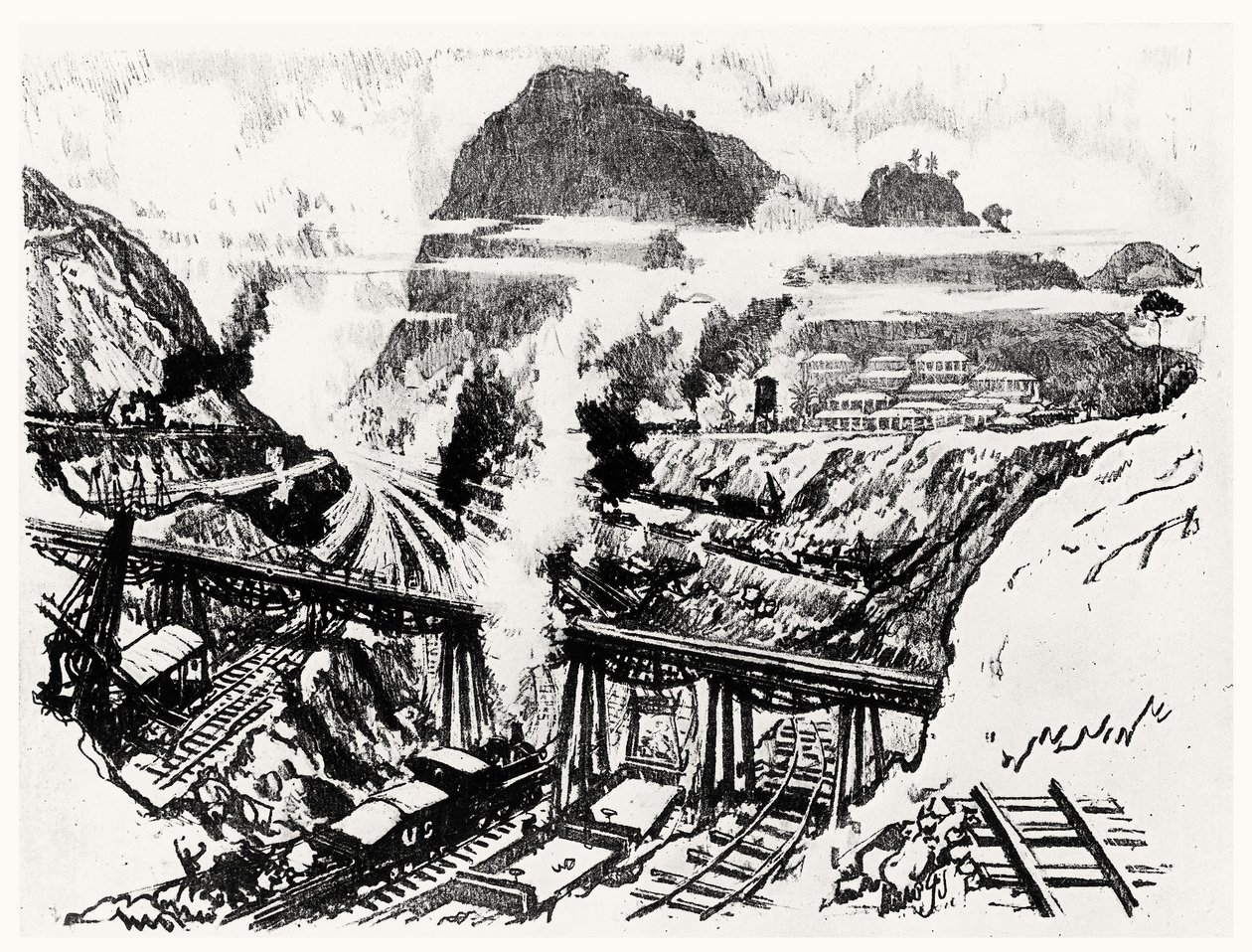 The Cut at Paraiso, plate XVI from The Panama Canal by Joseph Pennell by Joseph Pennell