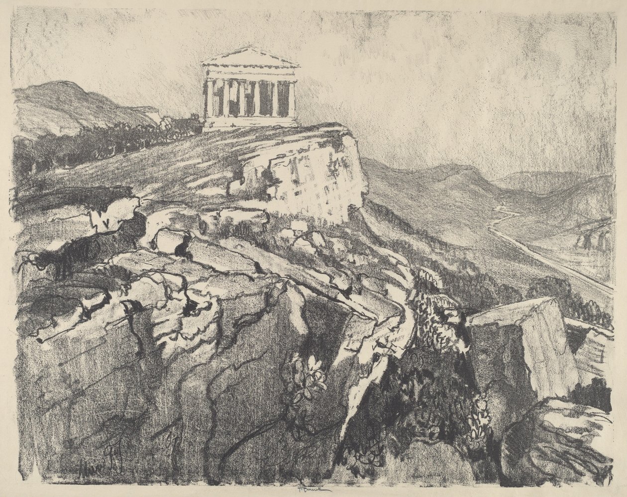 The Temple of Concord on the Wall, Girgenti by Joseph Pennell