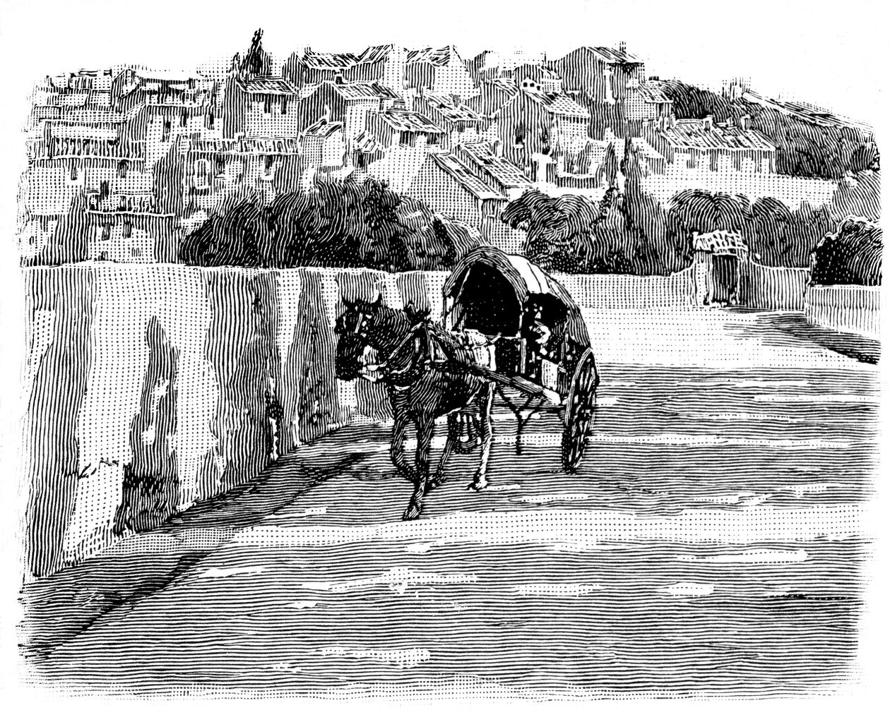 Village du Midi of France with horse-drawn carriage (detail) by Joseph Pennell