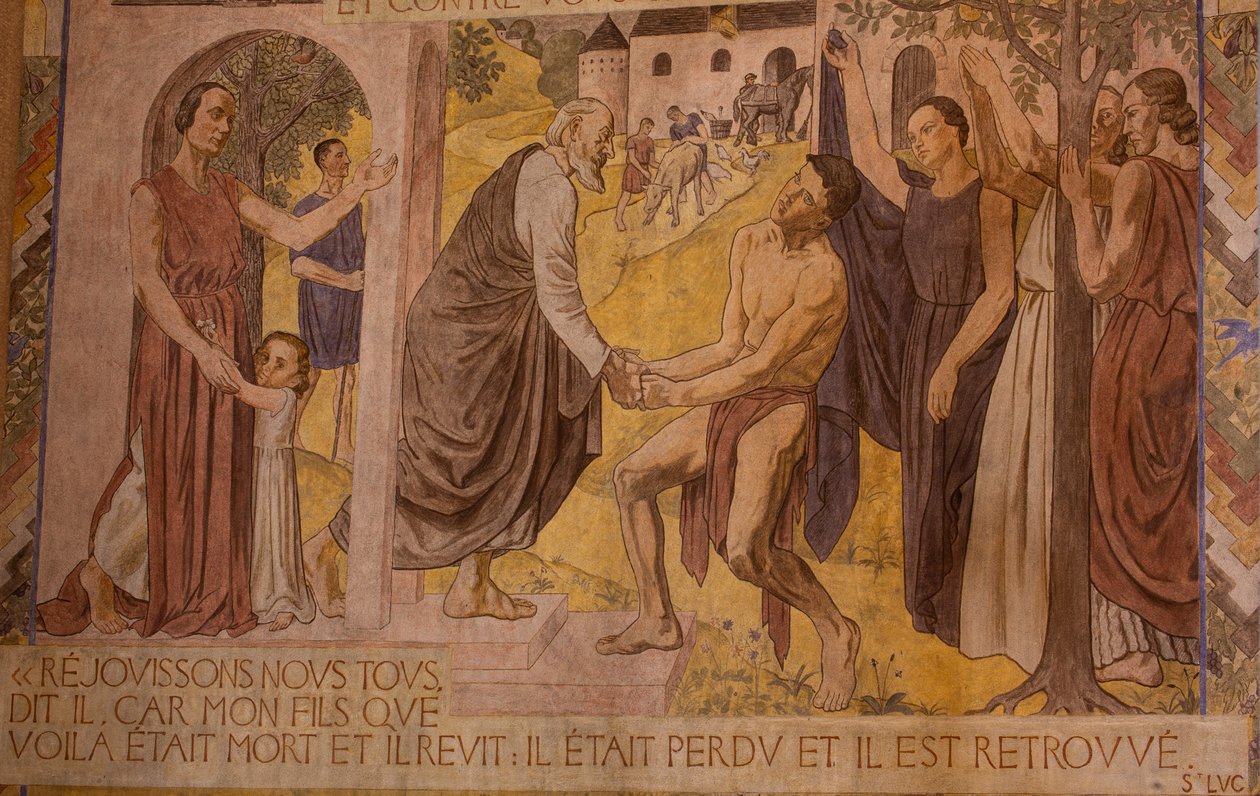 The Prodigal Son. Fresco in the Cathedral of Nanterre by Joseph Radan