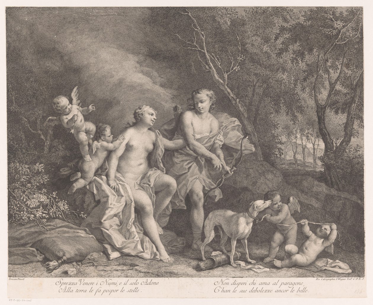 Venus and Adonis as Lovers with Four Putti by Joseph Wagner (possibly)