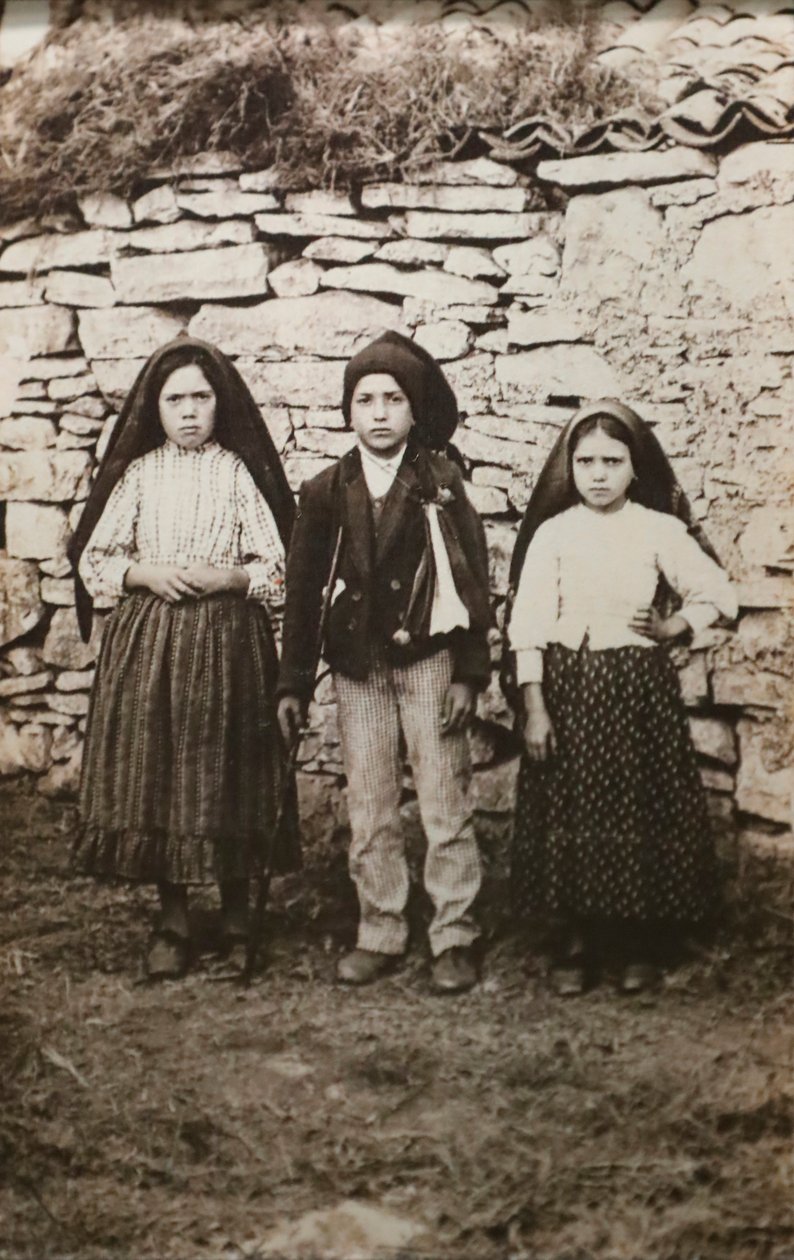 Sanctuary of Fatima. Lucia dos Santos and her cousins Francisco and Jacinta Marto. Our Lady of Fatima. Portugal. by Joshua Benoliel