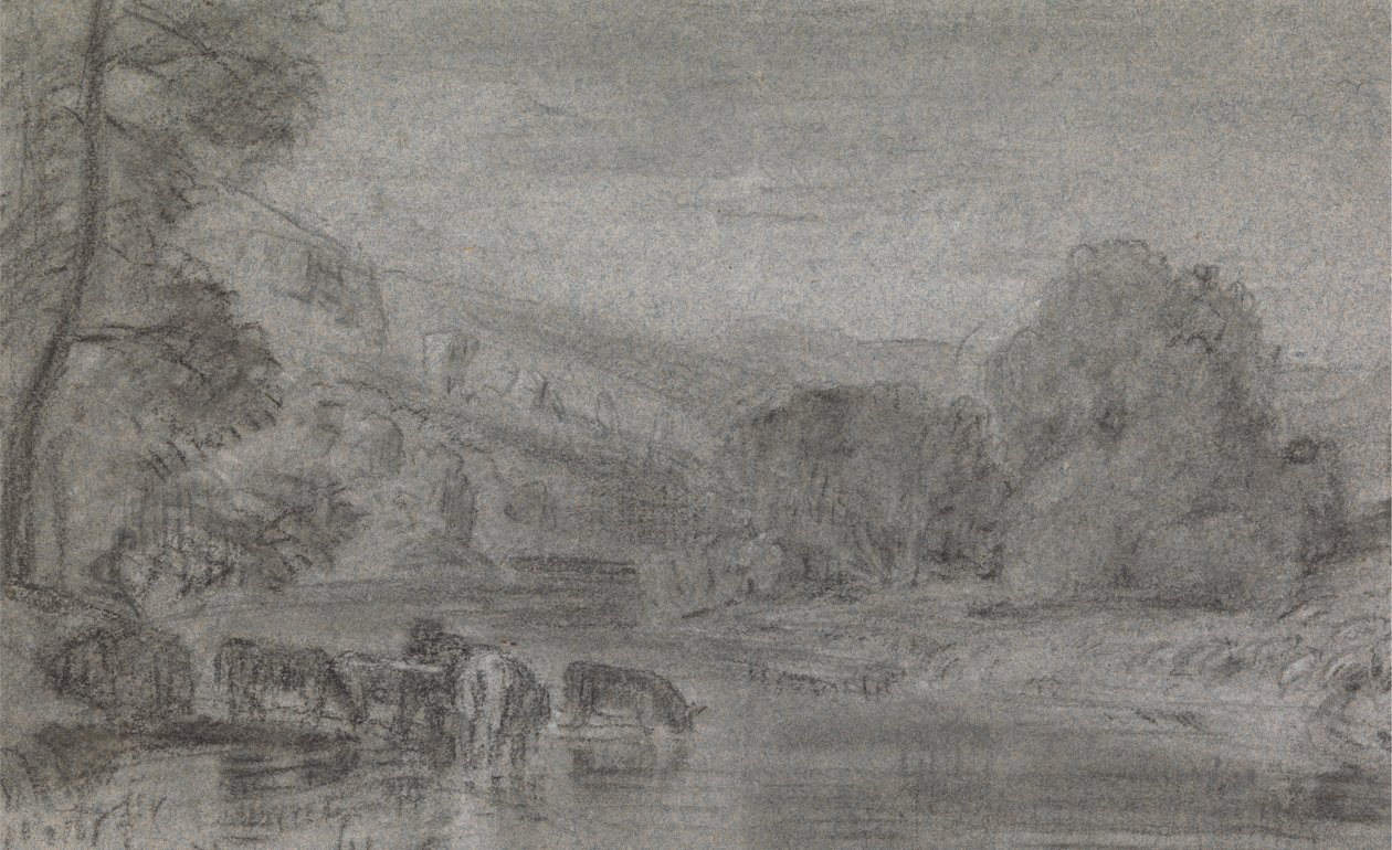 Landscape with Cattle Watering by Joshua Cristall