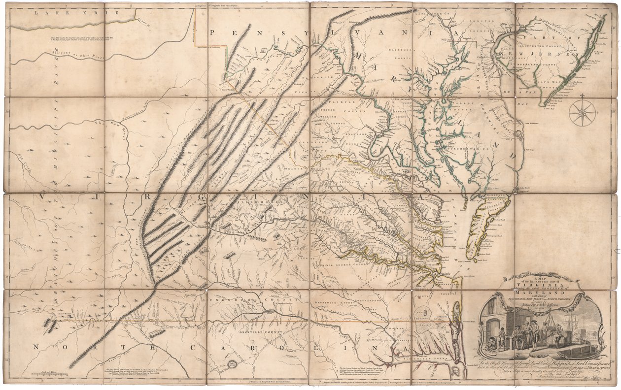 A Map of the Inhabited part of Virginia by Fry and Jefferson by Joshua & Jefferson Peter Fry