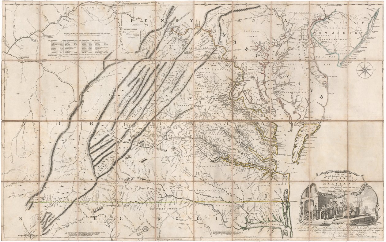 A Map of the Most Inhabited Part of Virginia by Fry and Jefferson by Joshua & Jefferson Peter Fry
