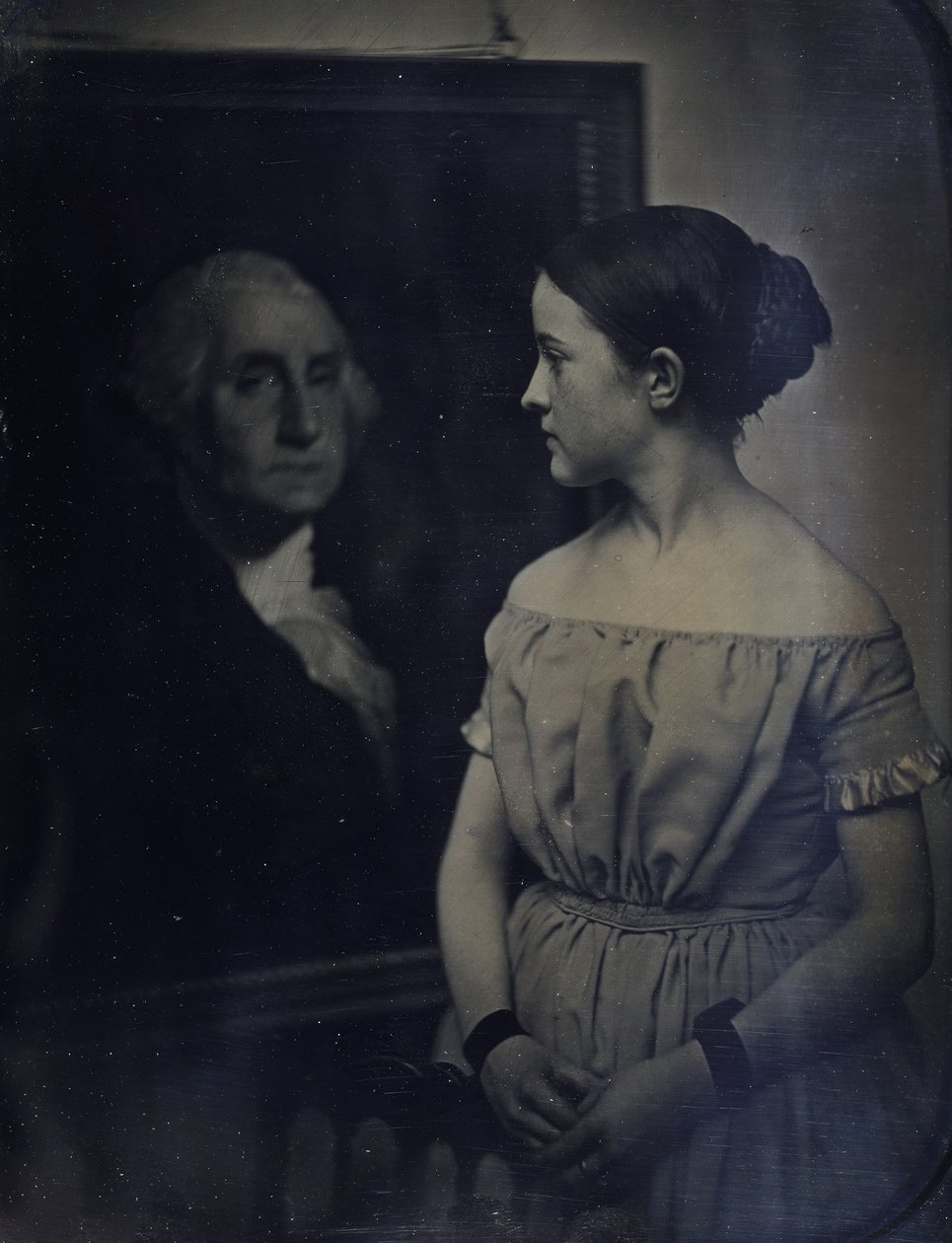 Girl with Portrait of George Washington by Josiah Johnson Hawes, Albert Sands Southworth