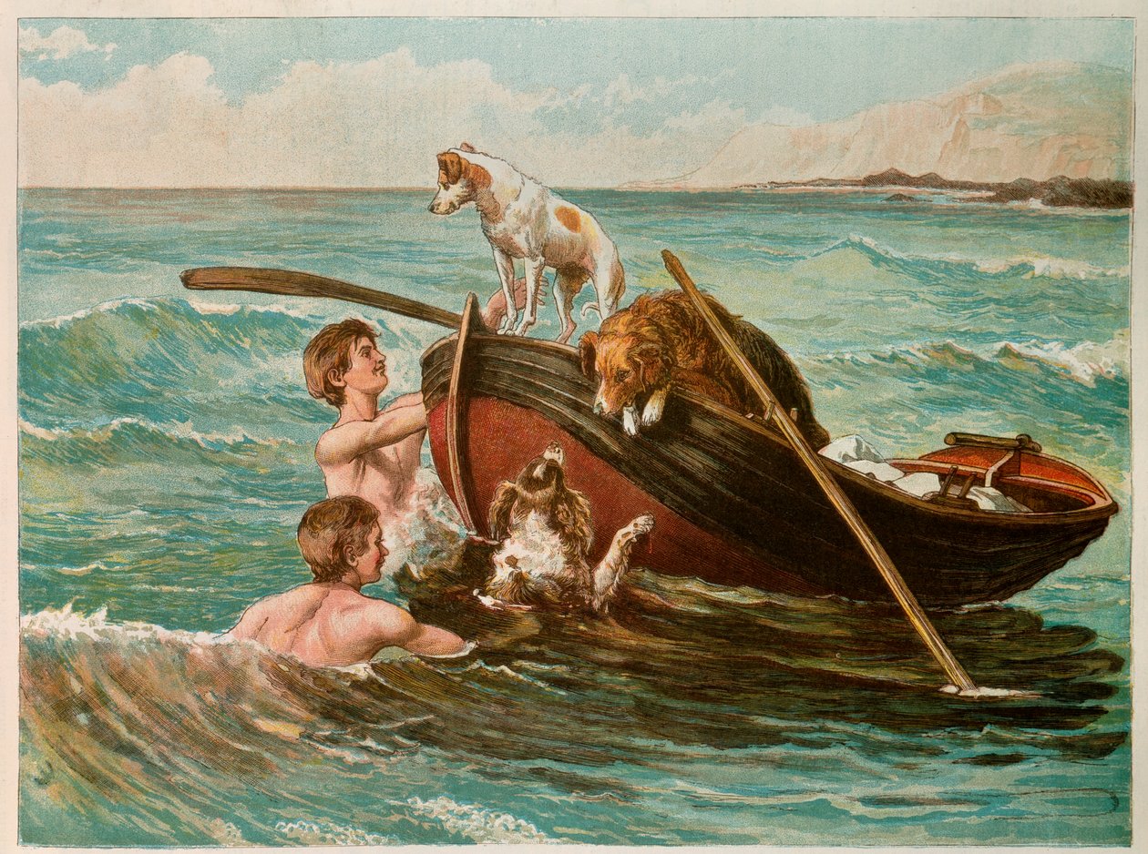 Dogs in a Boat, 20th century (illustration) by Josse Photo