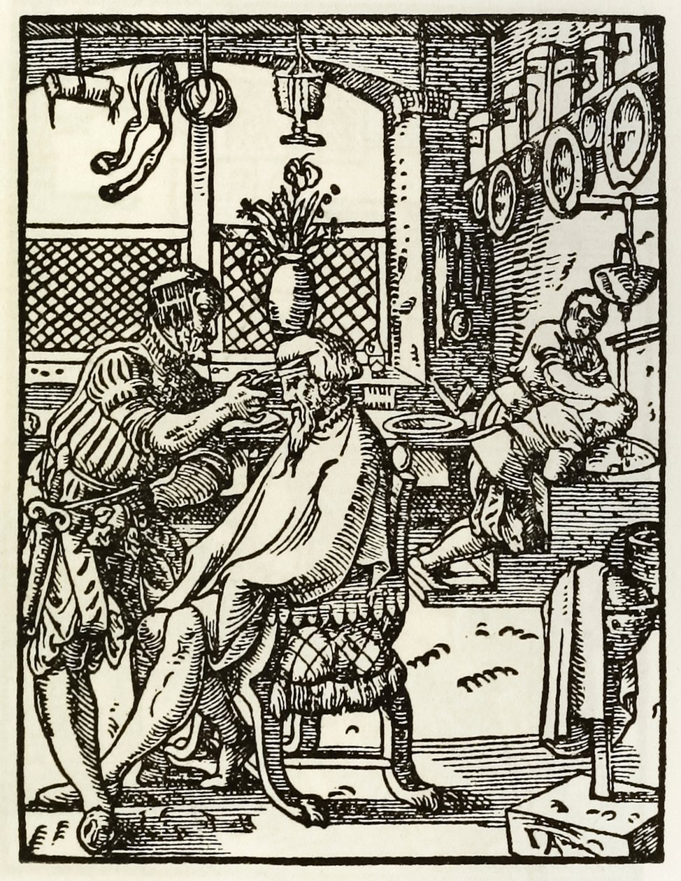 The Barbers from a series depicting occupations and trades first published in Das Ständebuch 1568 in Frankfurt, Germany by Jost Amman