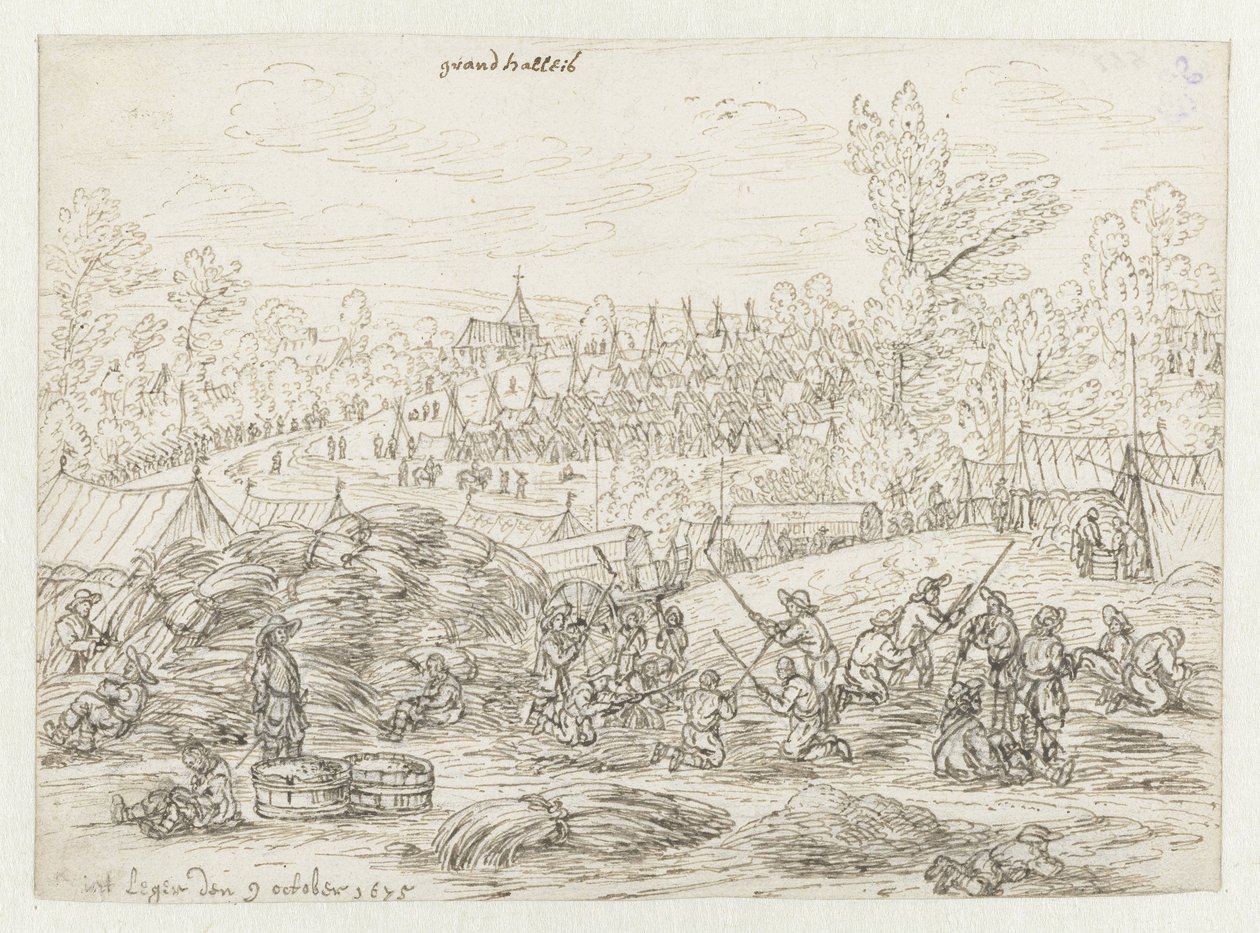 View of an Encampment of the Army of William III near Grand-Hallet, Liège by Josua de Grave