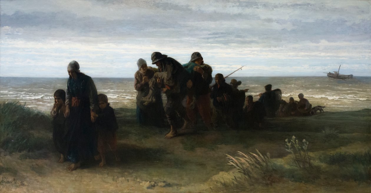 Fishermen carrying a drowned man by Jozef (1824 1911) Israels