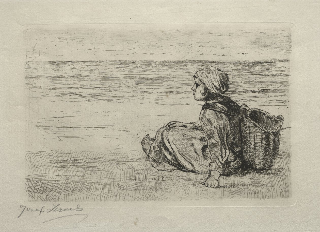 Girl with Basket Seated on the Shore by Jozef Israëls