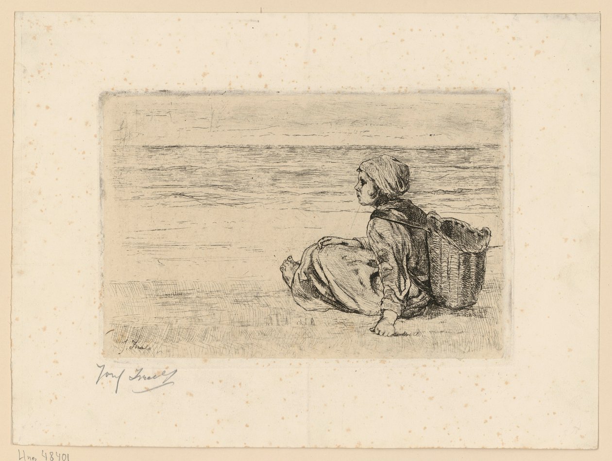 Girl with a Back Basket on the Beach by Jozef Israëls