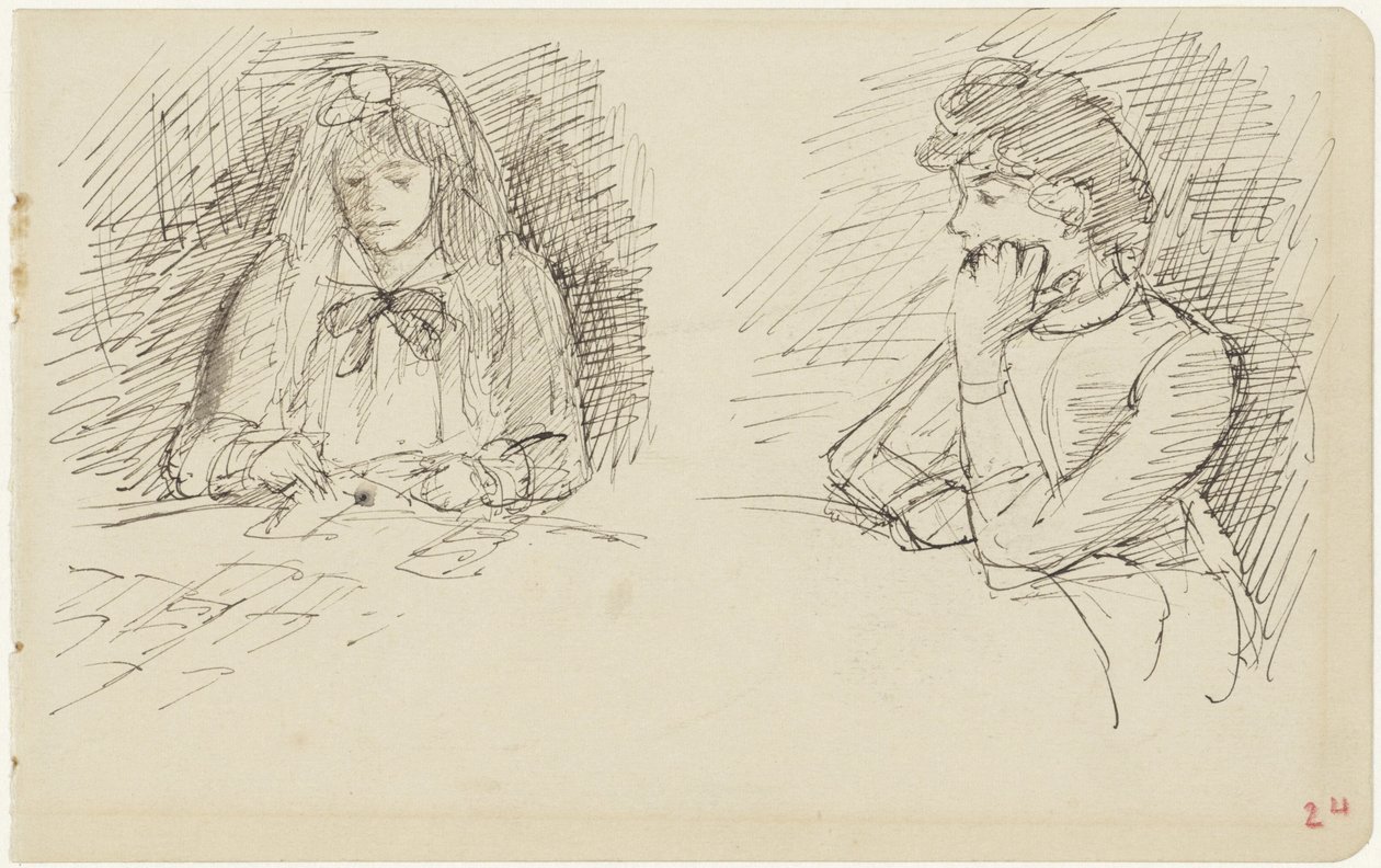 Two Studies of a Woman Sitting at a Table by Jozef Israëls
