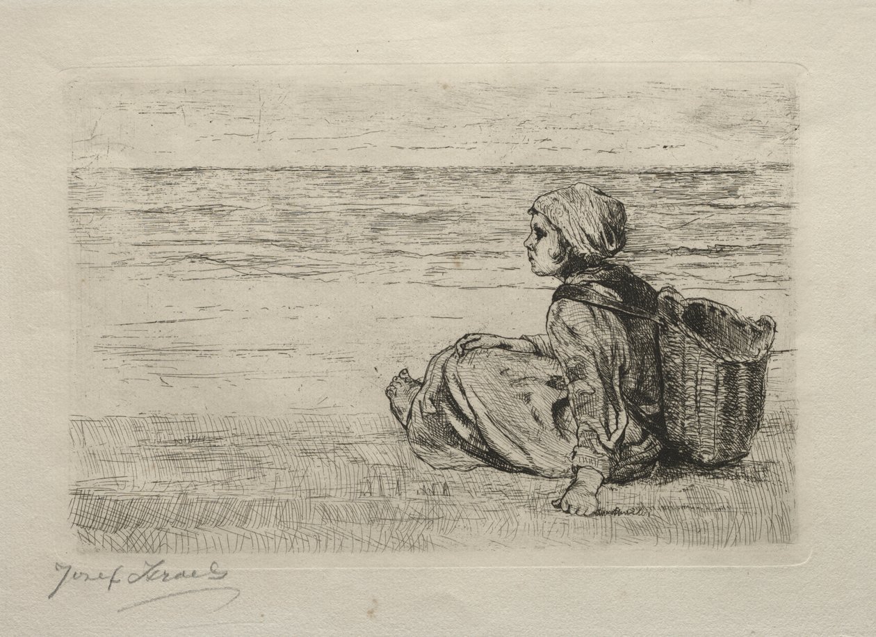 Girl with Basket Seated on the Shore by Jozef Israëls