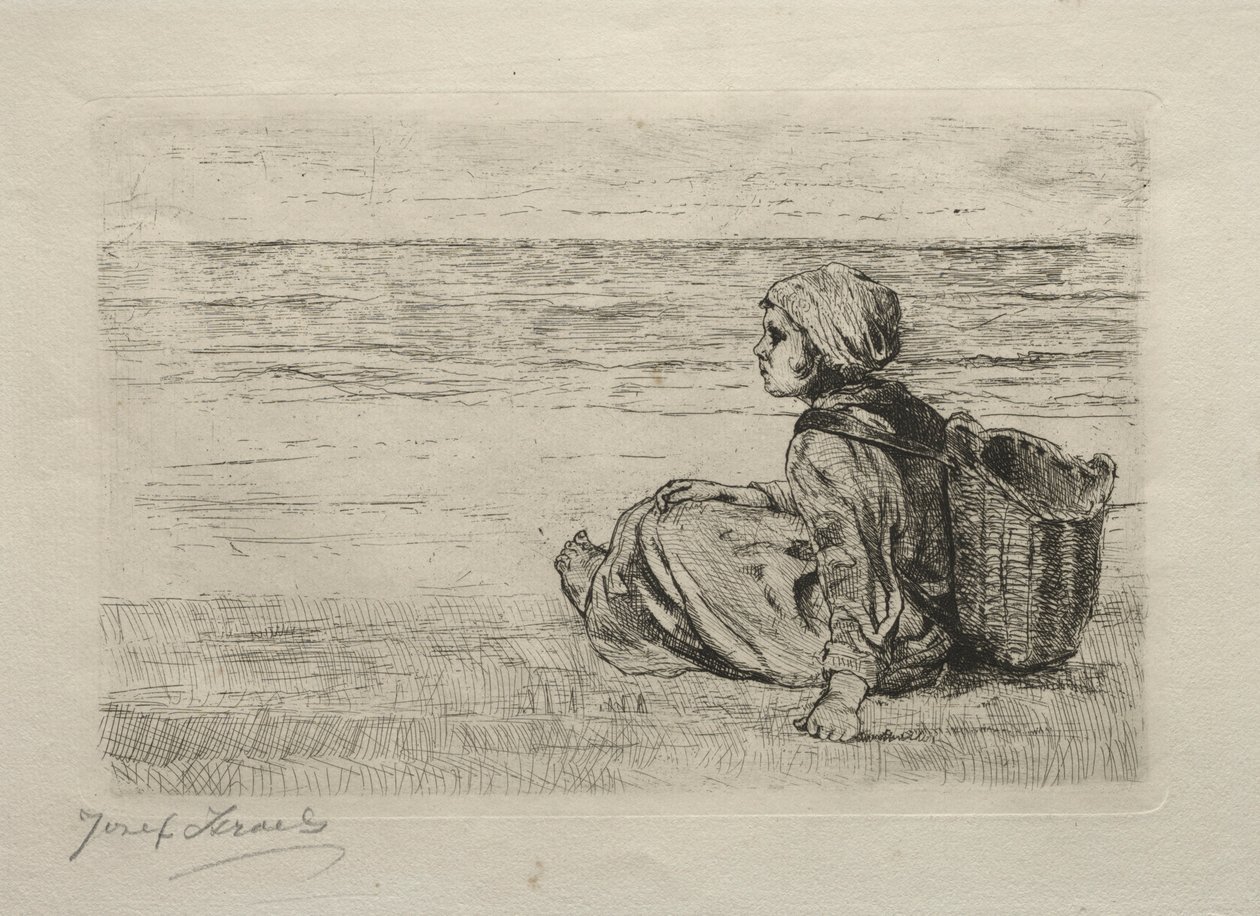 Girl with Basket Seated on the Shore by Jozef Israëls