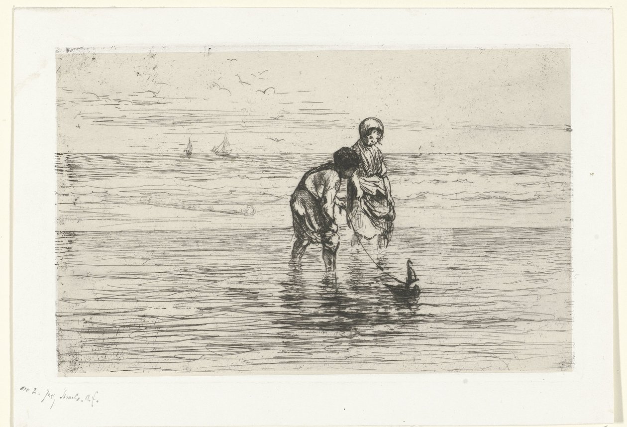 Children Playing with a Boat on the Beach by Jozef Israëls