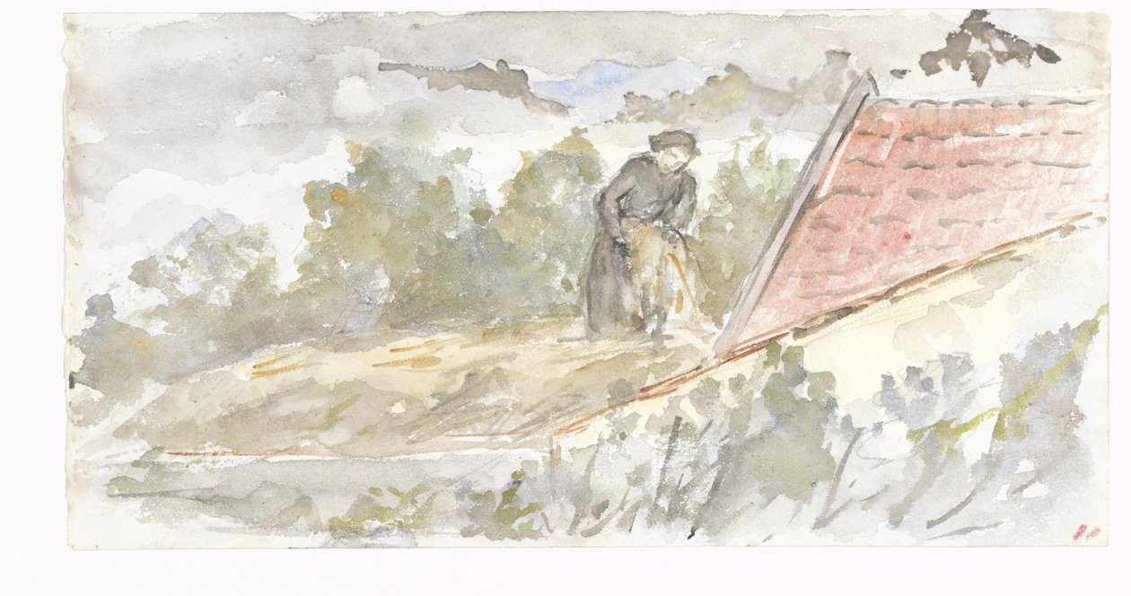 Landscape with Woman and Roof of a House by Jozef Israëls