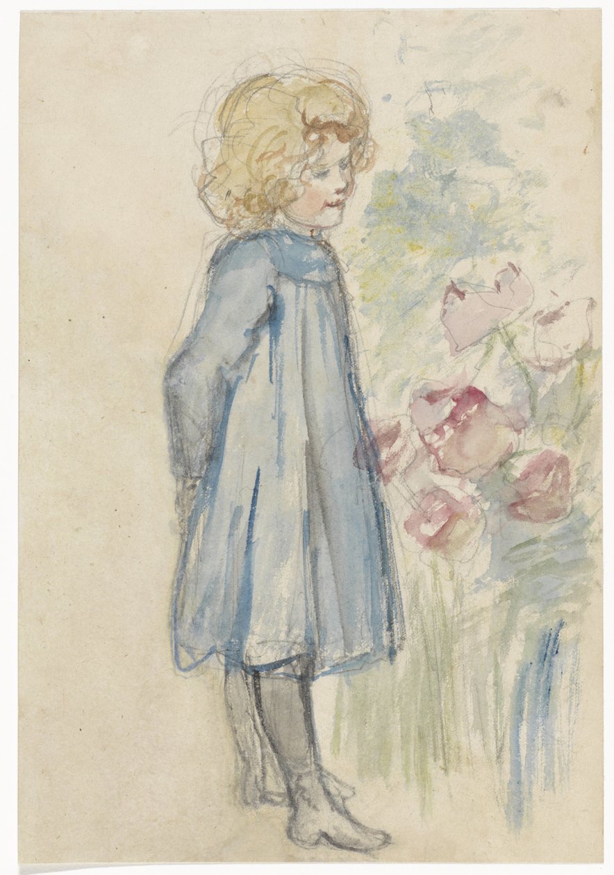 Standing Girl by a Flower Bed by Jozef Israëls