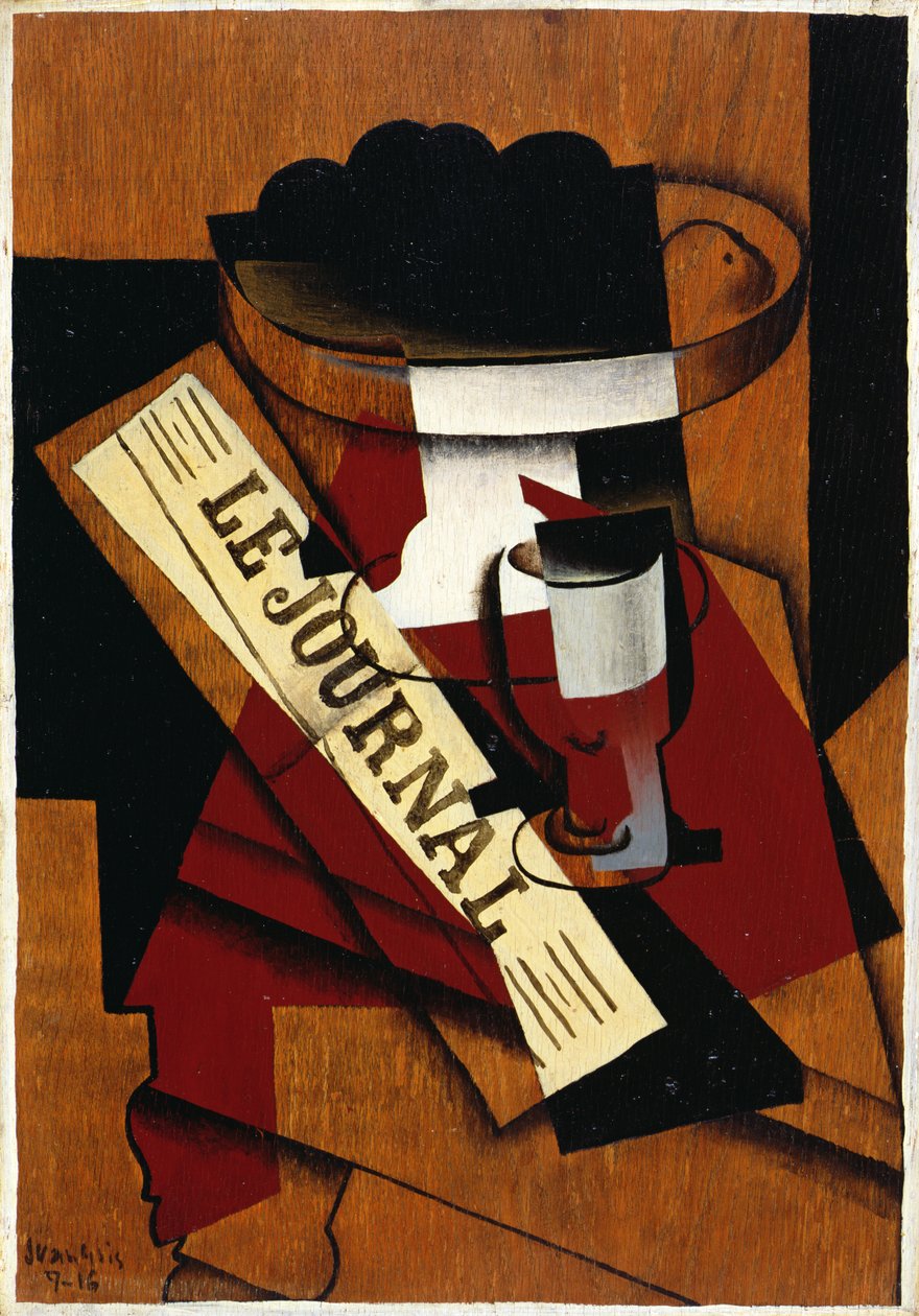 Fruit Dish, Glass and Newspaper by Juan Gris