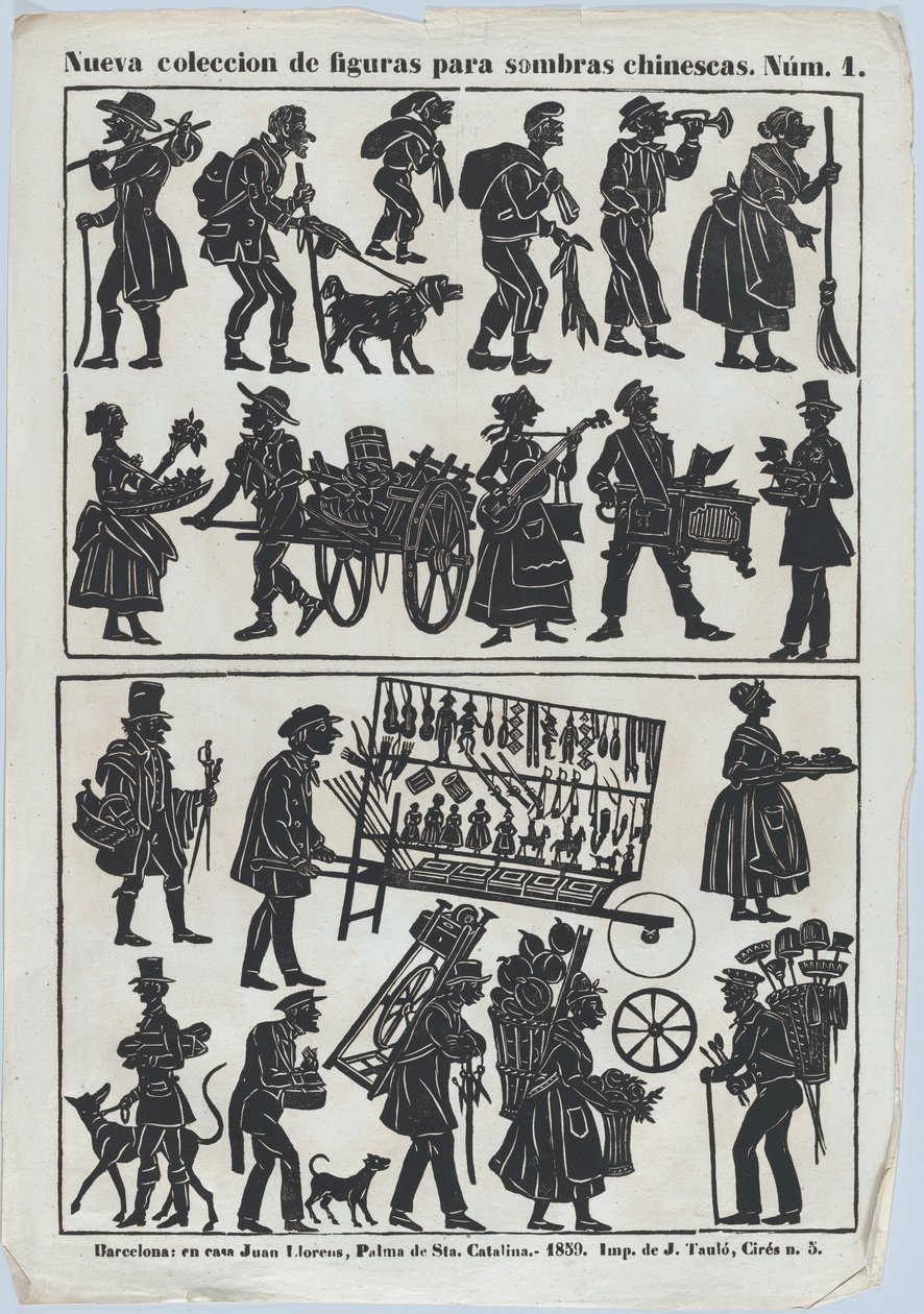 Sheet 1 of Figures for Chinese Shadow Puppets, 1859 by Juan Llorens
