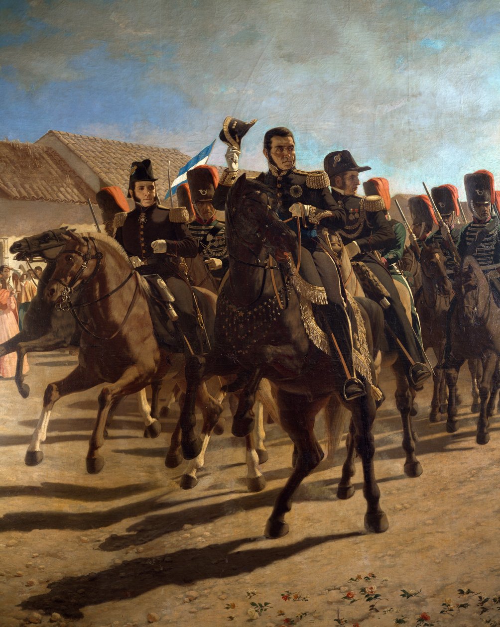General Jose de San Martin with His Staff Inspecting Troops at Rancagua, Chile by Juan Manuel Blanes