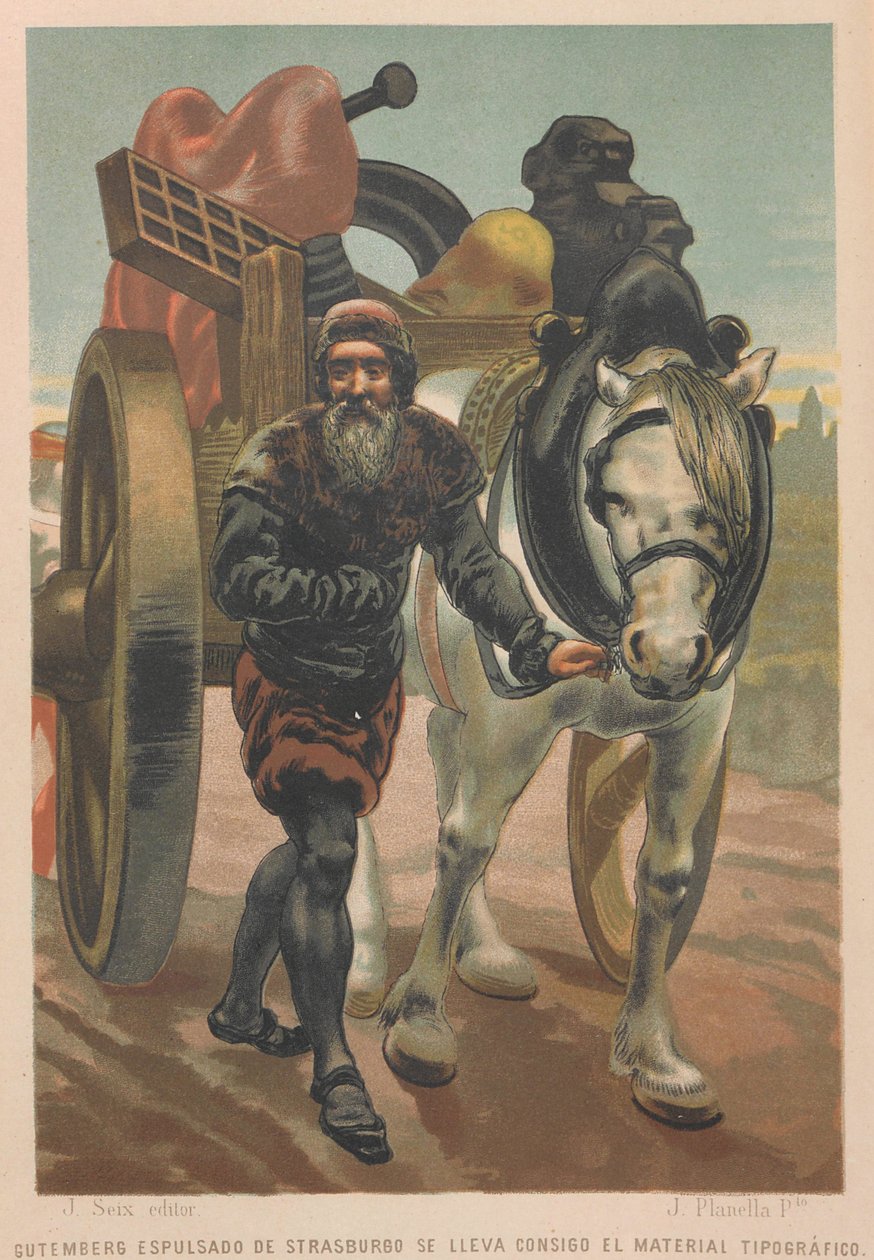 Johannes Gutenberg Leaves Strasbourg, from: La ciencia y sus hombres, 1879 by Juan Planella y Rodríguez