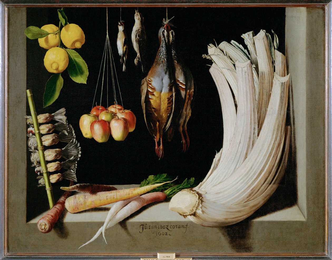 Hunting still-life with birds, vegetables and lemons by Juan Sanchez Cotan