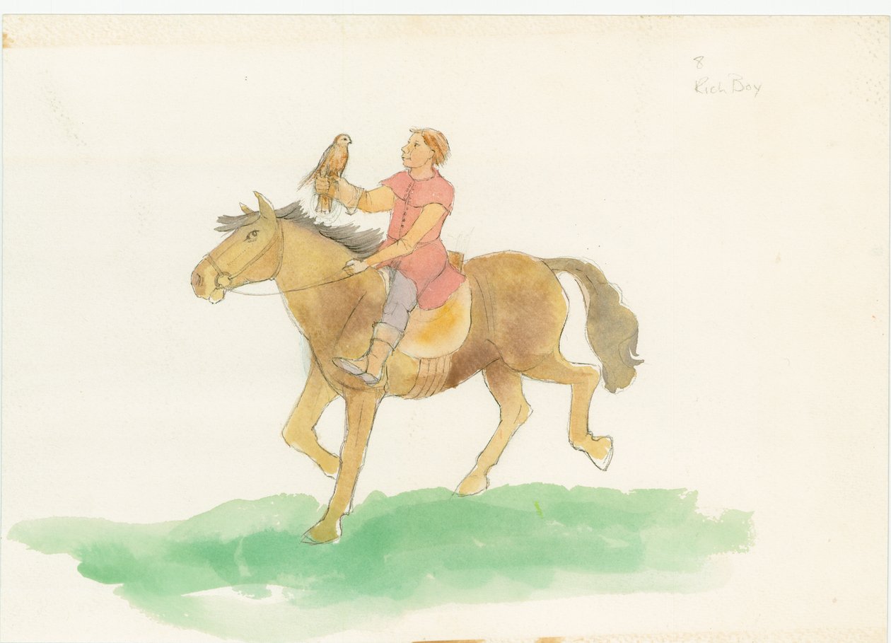 A Medieval Man, Shown Riding a Horse with a Bird of Prey on His Arm by Judith Dobie