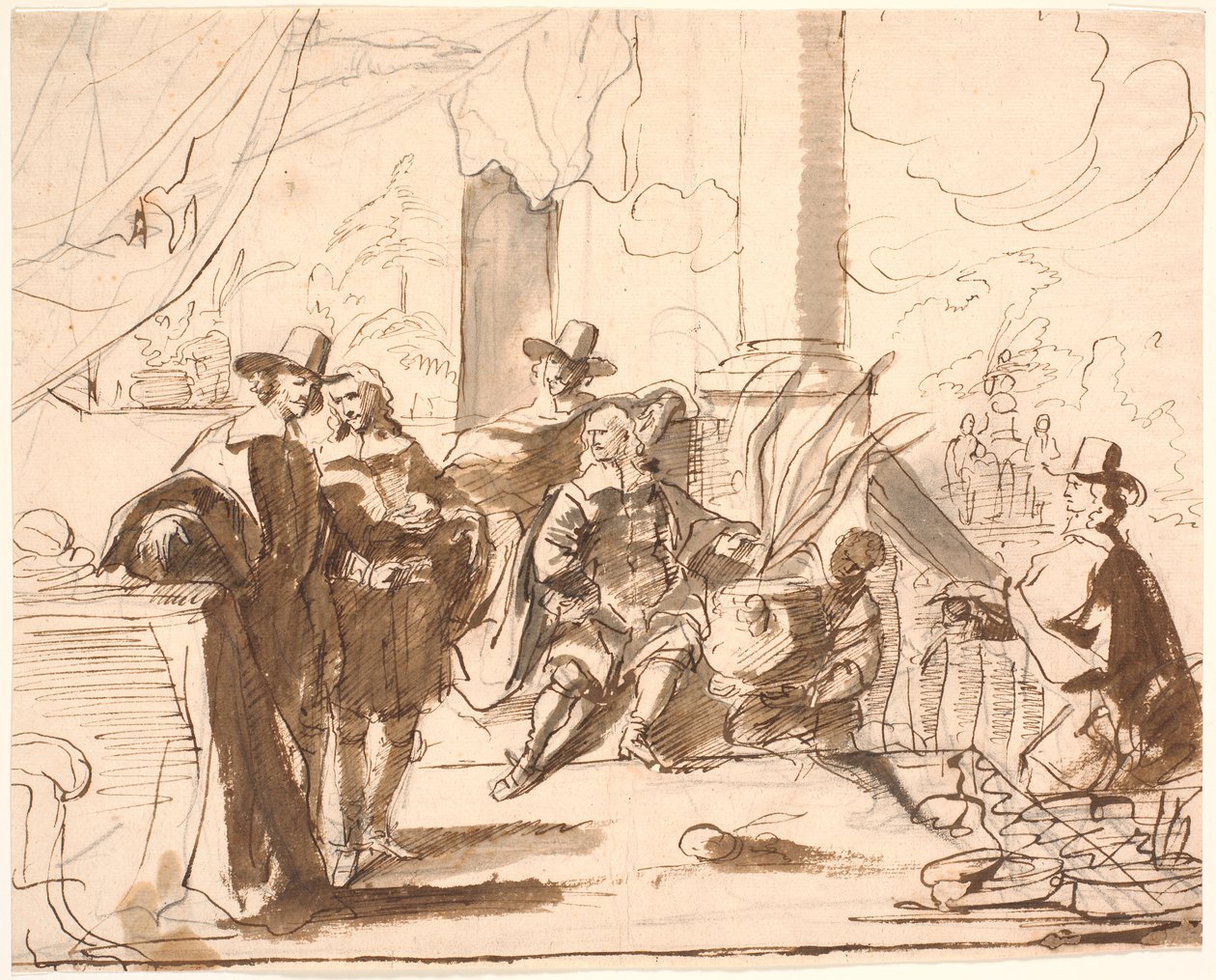Five Gentlemen on a Terrace; a Servant Bringing an Agave by Jürgen Ovens