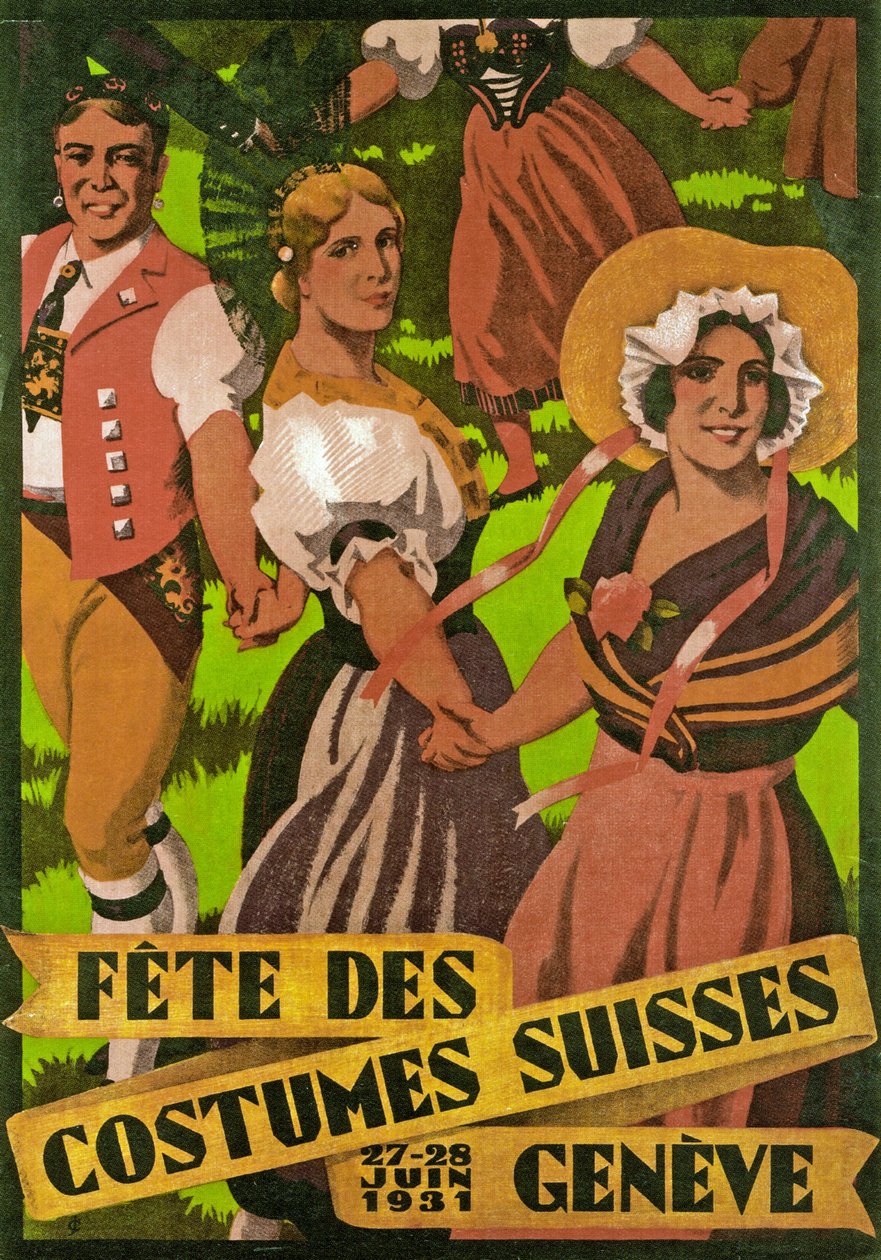 Poster Advertising Fête des Costumes Suisse in Geneva, 1931 by Jules Courvoisier
