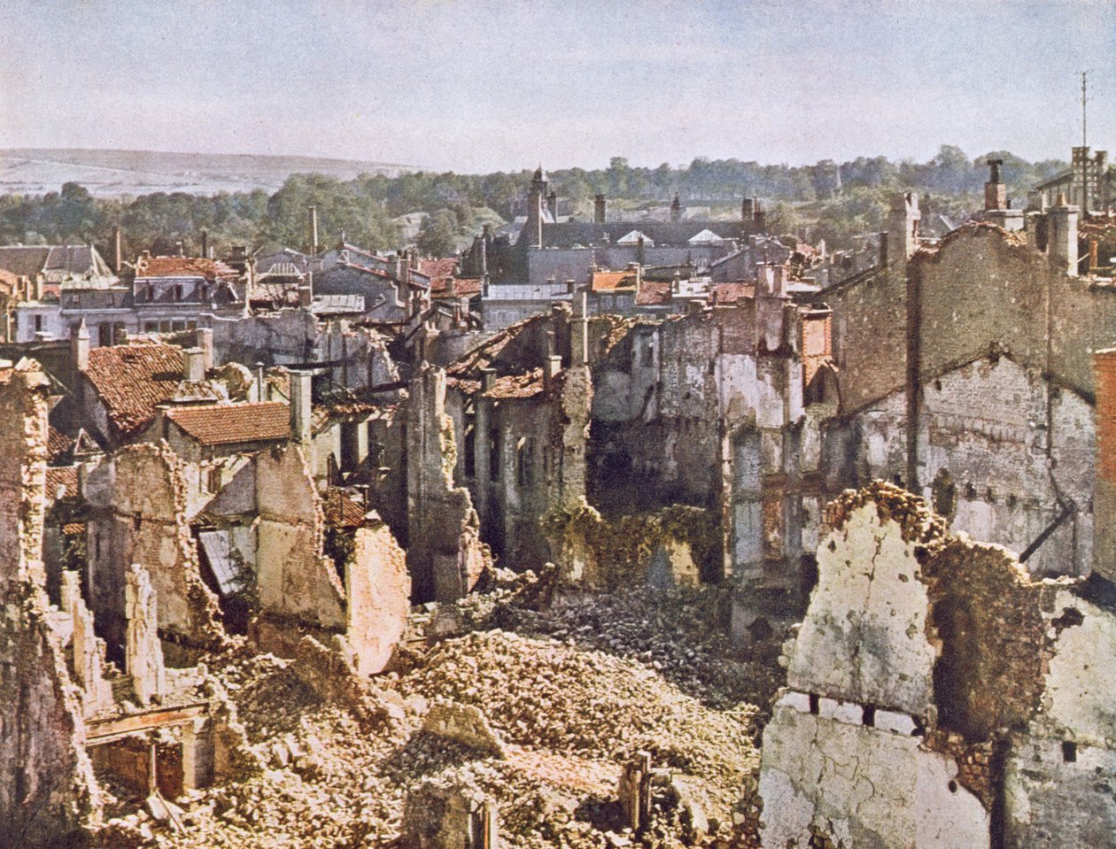 Ruins of Verdun after 8 Months of Bombardment, 1916-17 (after a colour photo) by Jules Gervais-Courtellemont