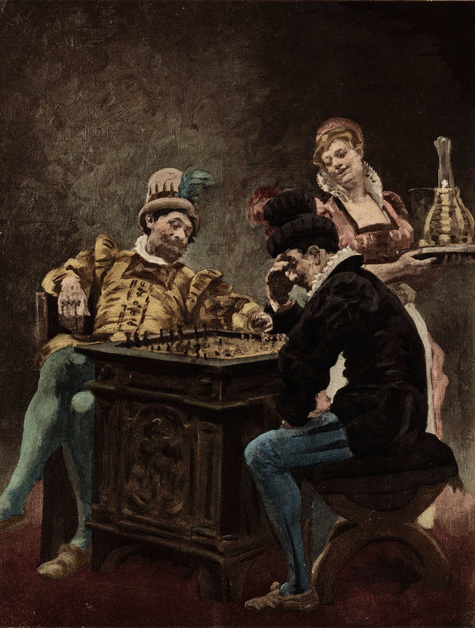 Men Playing Chess. Gargantua. Illustration by Jules Garnier. In 